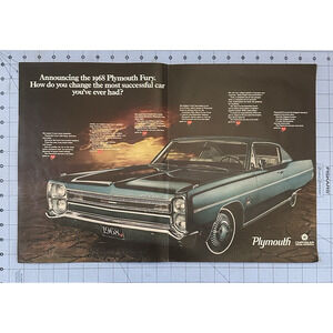 1968 Plymouth Fury Vintage Ad Centerfold Retro Automobile